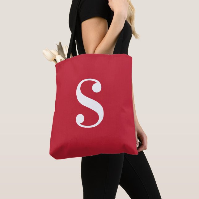 Bolsa Tote Vermelho Mínimo com Grande Monograma Branco (Close Up)