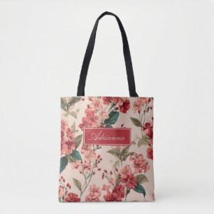 Bolsa Tote Vermelho no Rosa Hibiscus Floral