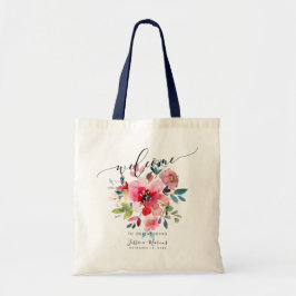 Bolsa Tote Vermelho Ombre+Azul Empoeirado Flores em Aquarela 