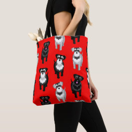 Bolsa Tote Vermelho Padrão de Schnauzers Bonitos