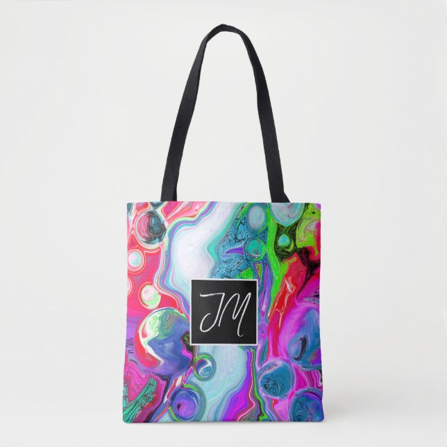 Bolsa Tote Vermelho, Roxo Marble Fluid Art Personalizado (Frente)