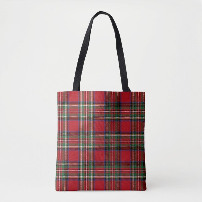 Bolsa Tote Vermelho Rústico Verde Xadrez Clássico Stewart Tar (Frente)