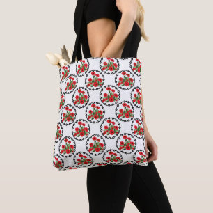 Bolsa Tote Vermelho Shabby Chic, Padrão de Papoulas Pretas e