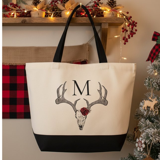 Bolsa Tote Verneador-Chefe-De-Veado Ocidental Antlers Monogra (Criador carregado)