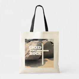 Bolsa Tote Versículo Bíblico Deus é Minha Rocha Cruz Branca C