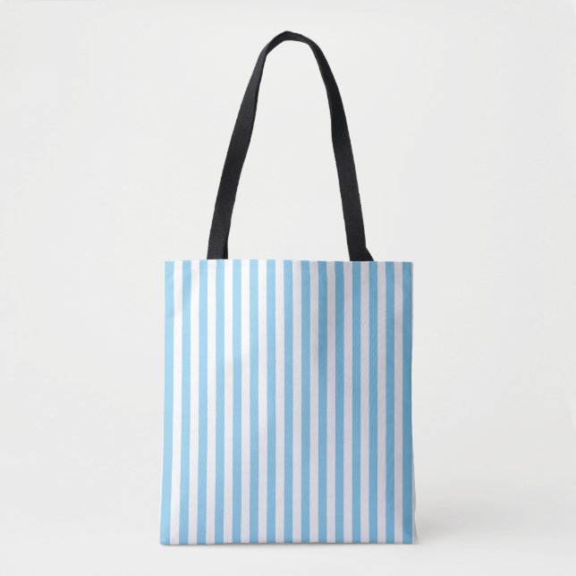 Bolsa Tote Vert médio branco e azul bebê. Padrão de Stripes (Frente)
