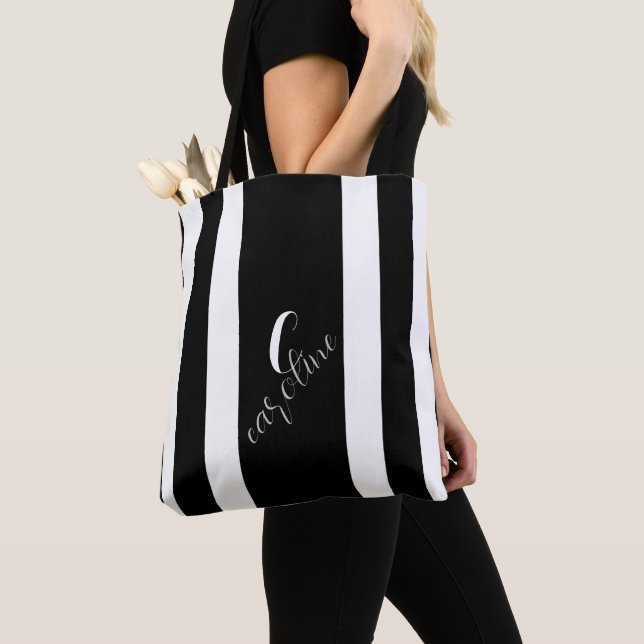 Bolsa Tote Vertical Elegante Preto e Branco Strike (Close Up)