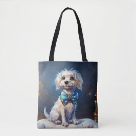 Bolsa Tote Very Cute Lil Doggie With Blue Bow Tie