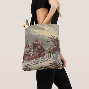 Bolsa Tote Véspera de Natal Vintage Santa Claus Vitoriano Tre