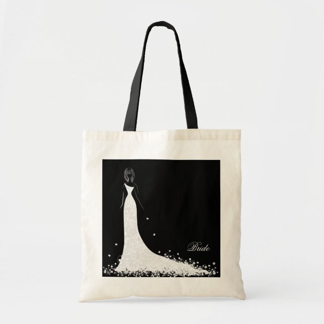 Bolsa Tote Vestido de Casamento Preto e Branco e Local de Vin (Frente)