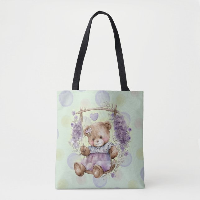 Bolsa Tote Vestido de Lavanda do Urso Vermelho Marrom (Frente)