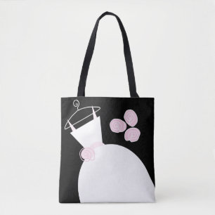 Bolsa Tote Vestido de Noiva Rosa Noivo Noiva texto preto