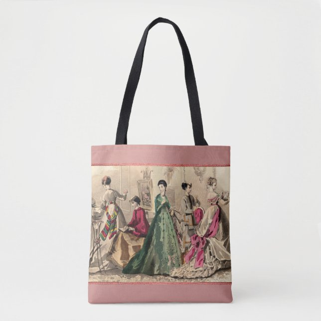 Bolsa Tote Vestido do Victorian com arco cor-de-rosa (Frente)