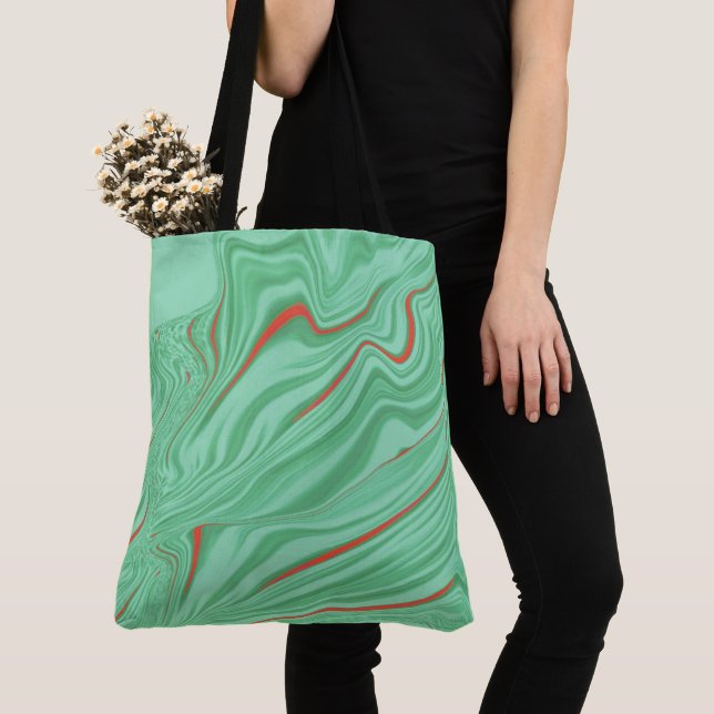 Bolsa Tote Vestuário em curvas com tons verdes claros de ment (Close Up)