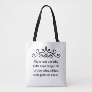 Bolsa Tote Vetor floral, texto de amor pela natureza em branc