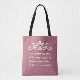 Bolsa Tote Vetor Floral, Texto de Amor pela Natureza em Doura