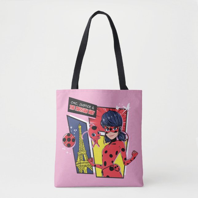 Bolsa Tote Via Parisiense de Ladybug em Quadrinhos Miraculoso (Frente)