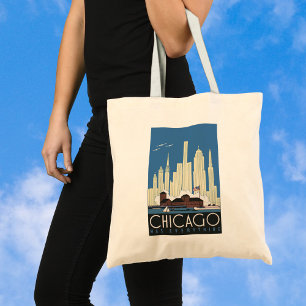 Bolsa Tote Viagem Antiga Chicago Tem Tudo Silhueta da Cidade
