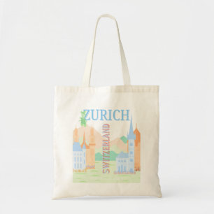 Bolsa Tote Viagem de Arte Zurique, Suiça, Viagem Azul