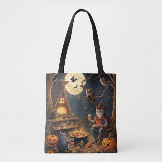 Bolsa Tote Viagem de Camping de Halloween na floresta (Frente)
