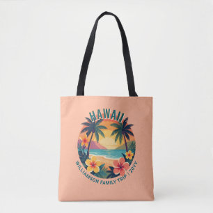 Bolsa Tote Viagem de Família Férias Tropicais Havaí Retrô Per