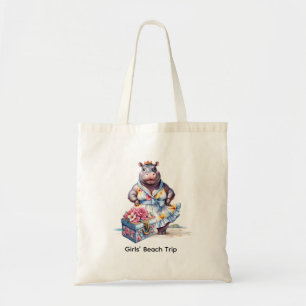 Bolsa Tote Viagem de hipopótamo na praia