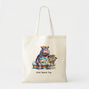 Bolsa Tote Viagem de hipopótamo na praia