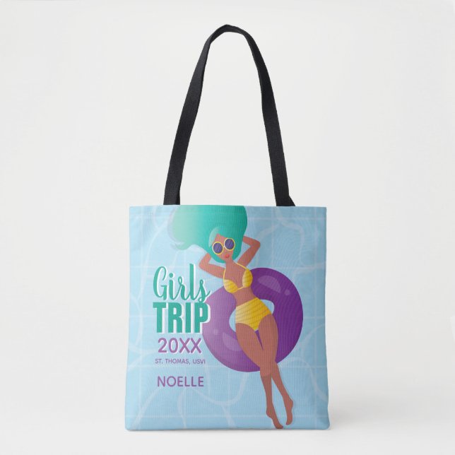 Bolsa Tote Viagem de Meninas, Ano, Nome, Mulher Negra na Pisc (Frente)