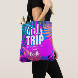 Bolsa Tote Viagem de Meninas Tropicais com Coroa, Ano e Nome