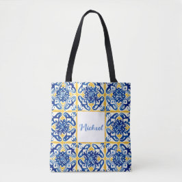 Bolsa Tote Viagem de Verão com Azulejos Amarelos e Azuis