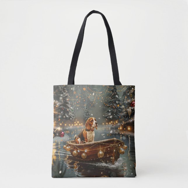 Bolsa Tote Viagem Festiva de Natal do Beagle (Frente)