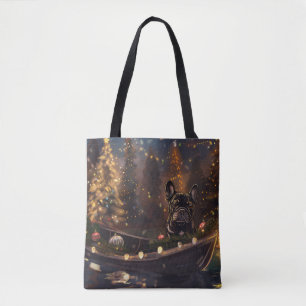 Bolsa Tote Viagem Festiva de Natal do Bulldog Francês