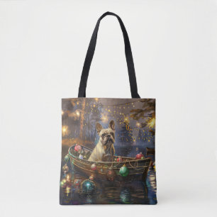 Bolsa Tote Viagem Festiva de Natal do Bulldog Francês