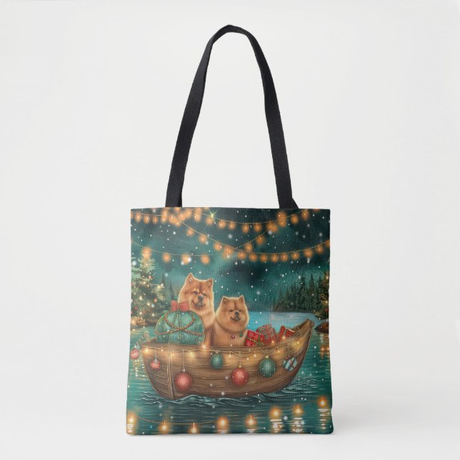 Bolsa Tote Viagem Festiva de Natal do Chow Chow (Frente)