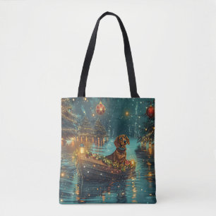 Bolsa Tote Viagem Festiva de Natal do Dachshund