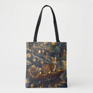 Bolsa Tote Viagem Festiva de Natal do Gato Bengal