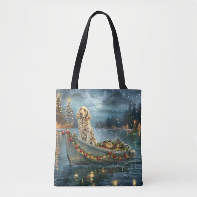 Bolsa Tote Viagem Festiva de Natal do Setter Inglês (Frente)