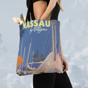 Bolsa Tote Viagens Antigas, Porto de Nassau, Flórida, Barcos