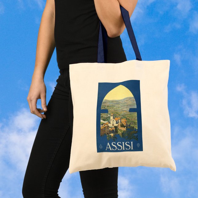 Bolsa Tote Viagens vintage Assisi Itália Francesco Basilica (Criador carregado)