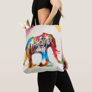 Bolsa Tote Viagens vintage de Elefantes da Índia com Aquarel
