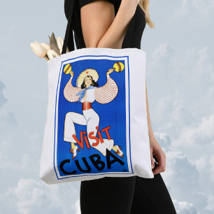 Bolsa Tote Viagens vintage de Poster, Visite Havana Cuba, Mar