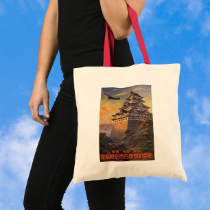 Bolsa Tote Viagens vintage Japão, avião Pagoda Japonês
