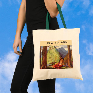 Bolsa Tote Viagens vintage, Nova Zelândia Paisagem Nativa Mu