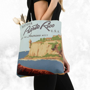 Bolsa Tote Viagens vintage Poster, Descubra Porto Rico!