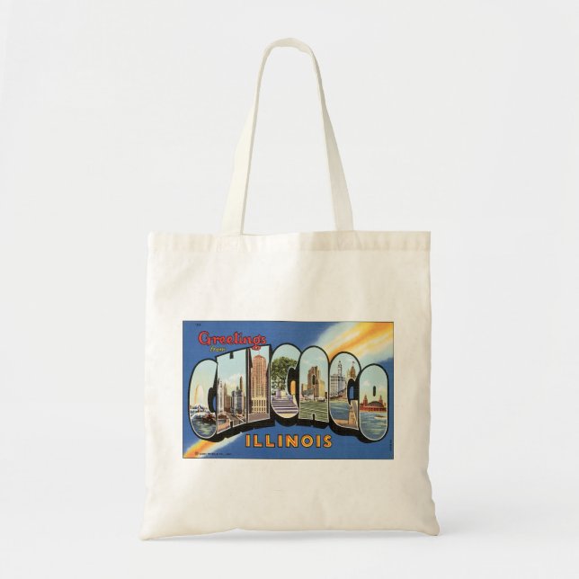 Bolsa Tote Viagens vintage, Saudações de Chicago Illinois (Frente)