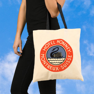 Bolsa Tote Viagens vintage, Swan Bird Hotel Monney Suiça