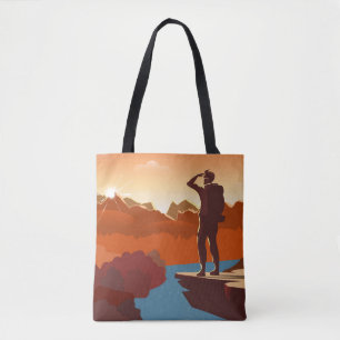 Bolsa Tote Viajante ou explorador com mochila, em pé
