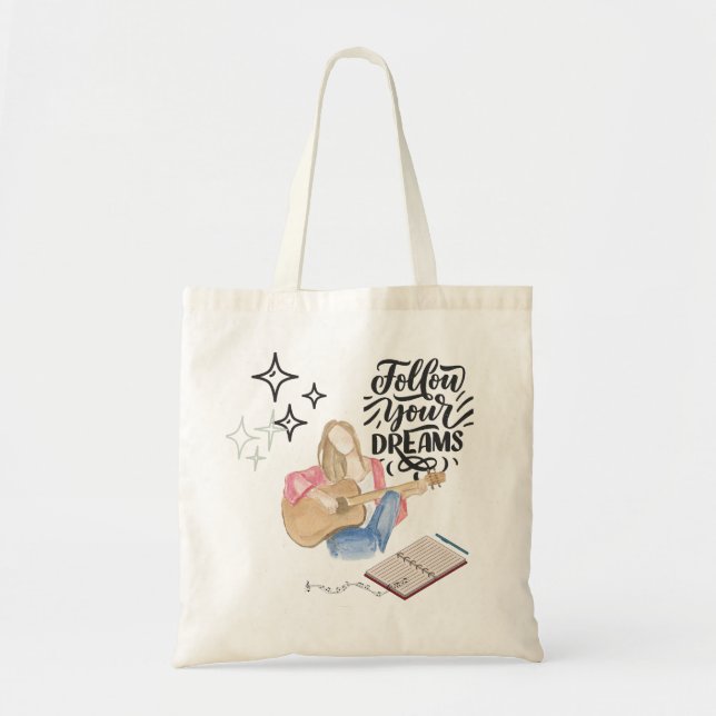 Bolsa Tote vibe de garota de guitarra (Frente)