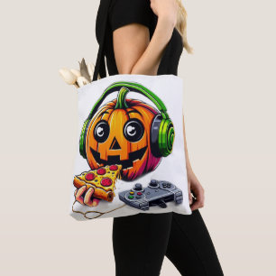 Bolsa Tote Víblias de Halloween Cheesy: Abóbora Gosta de Pizz