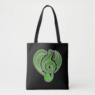 Bolsa Tote Vibrações Amor Musical Coração Verde Nota Musical 